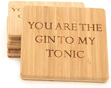 Cutting Board Company Coasters, Set of 4 Bamboo Coasters, Gin To My Tonic