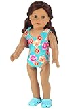 Doll Bathing Suit fits American Girls Dolls, Aqua 18 Inch Doll Swim Suit in Stretchy Fabric