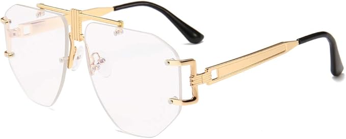 Amazon 男性リムレスメガネオーバーサイズメタルレトロメガネフレーム女性のアクセサリー ゴールド ファッション眼鏡 通販