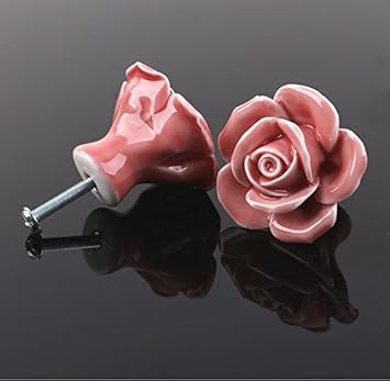 Jakerbing Keramik Türknauf Vintage Rosen-Design inklusive Schrauben 8 Stück