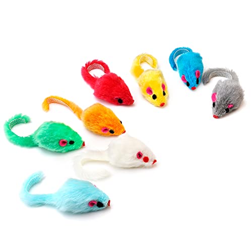Chiwava 60PCS 4.1'' Furry Cat Toy Mice Rattle Small Mouse Kitten