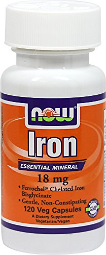 NOW Foods Iron Bisglycinate 18 mg Ferrochel -120 Vegi Caps