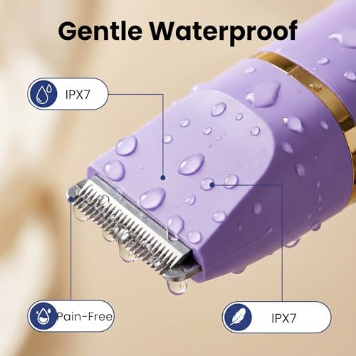 XkuiHF 5 in 1 Women's Electric Shaver, Wet/Dry Trimmer, IPX7 Waterproof, Female Intimate Trimmer for Face, Armpits, Legs, Arms and Bikini (Purple)