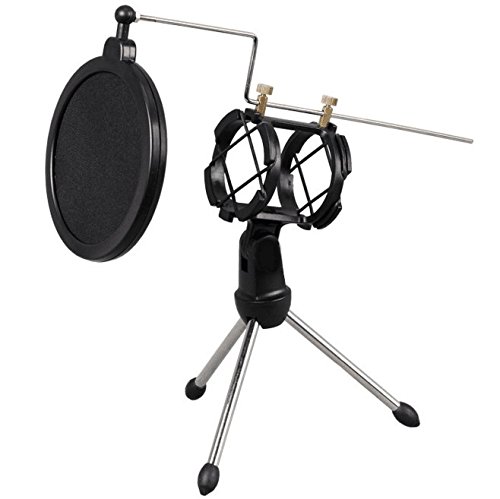 Desktop Folding Tripod Microphone Stand with Shock Mount Mic Holder for Karaoke, Broadcasting
