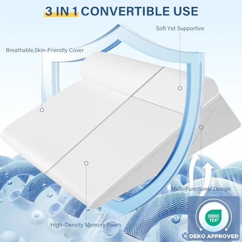 EzKamfort 3 in 1 Wedge Pillow, Bed Wedge Pillow, Adjustable Bed Wedge Pillow with Memory Foam, Wedge Seat Cushion with Washable Cover, Sleep Apnea, Reading, Relaxing | CuscCuneo Letto Regolabile, Cuscino a Cuneo Antireflusso, Per Seduta Con Fodera Lavabile, Per Apnea Del Sonno, Lettura