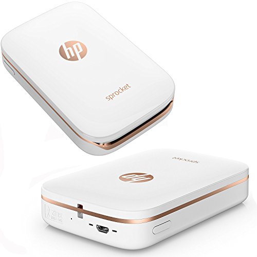 HP Sprocket Photo Printer, Print Social Media Photos on 2x3 Sticky-Backed Paper (White) + Photo Paper (10 Sheets) + USB Cable with Wall Adapter Charger for HP Sprocket Printer + HeroFiber Cloth