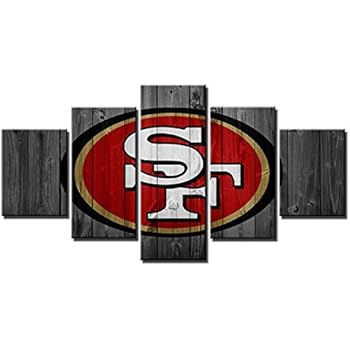 San Francisco 49ers NFL Poster Wall Decor for Home Painting 5 Piece Canvas Prints Wall Art Picture Modern Decoration for Bedroom Poster with Frame Ready to Hang(60''Wx32''H)