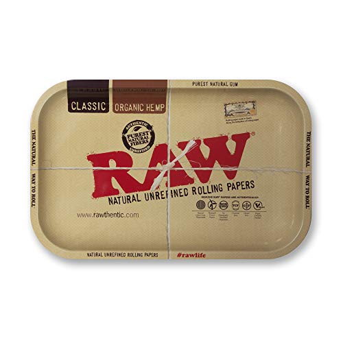 RAW Classic Rolling Tray | Size - Small | Strong and Sturdy Metal and Curved Corners - No Creases