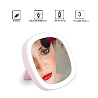 Ageqi LED Lighted Travel Makeup Mirror, Compact Cosmetic Mirror Elegant Compact Pocket Makeup Mirror, Handheld Travel Makeup Mirror for Beauty Daylight LED Vanity Mirror - Rechargeable (Pink)