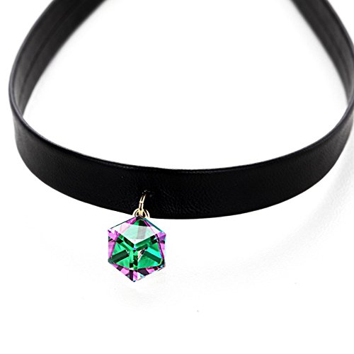 Gorgeous Jewelry Fashionable Square Shape Dazzle Colour Aurora Borealis Crystal Leather String Choker Necklace Green