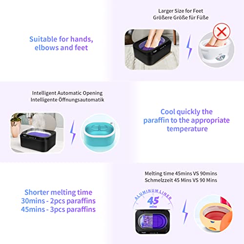 Teglu [Upgraded] Paraffin Heater for Hands and Feet 4L with Automatic Lid, Paraffin Machine Paraffin Bath with 3 x 450g Paraffin, 200W, FHC-2222, Black