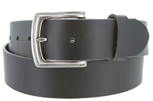 Big and Tall Mens Oil Tanned Solid Leather Belt with Vintage Metal Buckle(Black, 50)