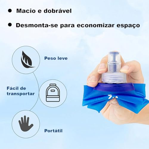 2x Garrafa de Água Dobrável para Esportes, 500ml, Bico Anti Vazamento, Livre de BPA, Azul