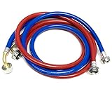 2-Pack PVC and Inside Nylon Braided Premium Washing Machine Hoses - 6 FT No-Lead Burst Proof Red and Blue Colored Water Inlet Supply Lines - Universal 90 Degree Elbow Connection - 10 Year Warranty
