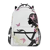 YICHENGG Fashion Personalized Sports School Backpack Abstract Silhouette Of Girl With Pink Wings And Floral Dress Spring Fairy Outdoor Travel Hiking Daypack Big Capacity Laptop Bag