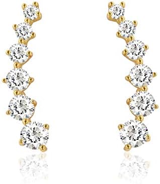 10K Yellow Gold Ear Crawler/Climber Simulated Diamond CZ Earrings