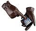 AZYOUNG Men’s Winter Autumn Black Brown PU Leather Plus Thick Velvet Touch Screen Gloves