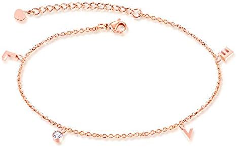 YOYOMA Anklets Bracelet for Women,Charm Ankle Bracelet Girls Rose Gold Stainless Steel Friendship Foot Bracelet