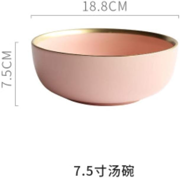 Plate Tableware Gift Nordic Gold Rim Ceramic Steak Western Dish China Plates Home Dishes Porcelian Plate Fruit Dish Dessert Tableware,Pink Big Bowl