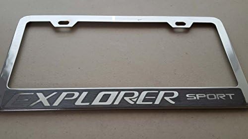 Ford Explorer Sport Gray Vinyl Decal Cut Reverse on Chrome Metal License Frame with screw caps included