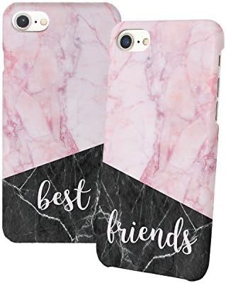 Best Friends Pink Black Matching iPhone Protective Hard PC Case Cover for Couples Best Friends in Relationship Present BFF Bae for iPhone 6 6s 7 7plus 8 X 3D Print