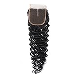 Deep Wave Bundles Brazilian Curly Hair Deep Wave 3 Bundles Human Hair Bundles Natural Black Hair Deep Wave Curly Hair Extensions (14 inch closure)