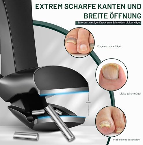 Nagelknipser groß mit Gebogenem Kopf, Fußnagelknipser für Senioren dicke Nägel mit Nagelfänger, Zehennagelknipser Präzisions für Männer und Frauen (Schwarz)