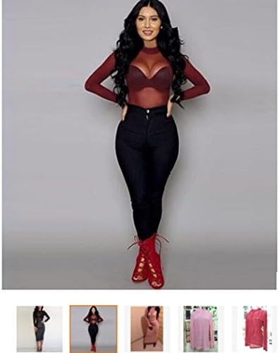 ULAKY Women Loose Mesh Sheer Top Sexy Long Sleeve Shirt Casual Blouse T Shirt,Red wine
