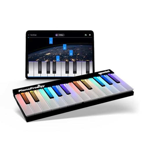 Sound PianoProdigy – Clavier à 24 touches Bluetooth éclairé – Piano portable et extensible pour musiciens débutants – Contrôleur MIDI sans fil pour dispositifs iOS/Android (appli requise)