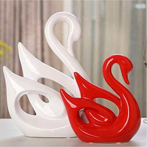 Tongboshi Ceramic Home Decoration, Jingdezhen Ceramic Ornaments Crafts, Home Living Room TV Cabinet Decorations, Porch Wine Rack Wine Cabinet Office Furnishings, Dynamic Swan (Color : Red+White) - Thumbnail 6
