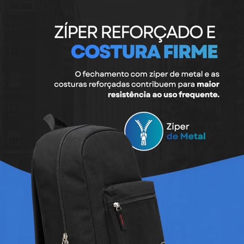 Mochila Casual 35 Litros Reforçada para Notebook com Zíper de Metal e Nylon de Alta Resistência – Ideal para Trabalho, Escola, Faculdade e Viagens (Preto)