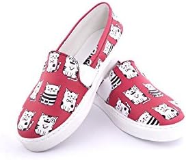 Streetfly Fashion Sneakers For Women - Slip On Shoes, Red White Cat Animal Print (8.5 B(M) US/39 M (EU), VNS902)