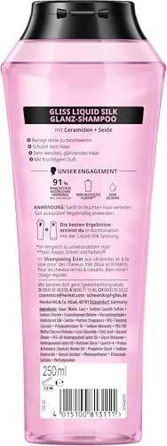 Gliss Shampoo Liquid Silk (250 ml) Haarshampoo mit Ceramiden & Seide, Glanz-Shampoo für sprödes und stumpfes Haar glättet die Haaroberfläche 3