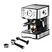 Espresso Machines 15 Bar Fast Heating Coffee Machine with Milk Frother Wand for Espresso, Cappuccino, Latte and Mocha, 1.5L Removable Water Tank, Double Temperature Control System, Sliver, 1350W