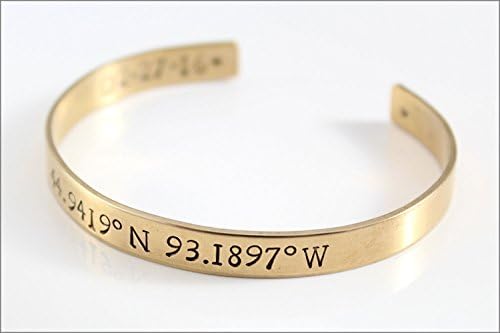 Custom Coordinates Bracelet | Latitude & Longitude, Location GPS Coordinates, Personalized Gold Cuff Bracelet, Bridesmaid Gift