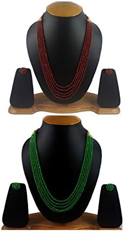 Aradhya Designer Maroon Crystal Multi-Strand Necklace for Women's