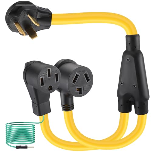 Photo 1 of 30 Amp Dryer Y Splitter to RV/EV Compatible with NEMA 10-30P to 14-50R/10-30R 3 Prong 30A to 4 Prong 50A Y Adapter Cord for EV/RV Charging at Dryer Outlet STW 10 AWG with Safety Ground Wire, 3FT