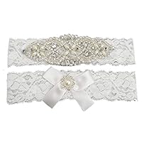 Kirmoo Vintage Lace Bridal Garter Set Wedding Garters For Bride White (M(14"~18"))