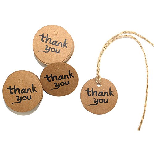 DECORA 100 Pieces Thank You Brown Kraft Paper Tags Bonbonniere Favor Gift Tag With Jute Twines for Easter Gift Wrapping and Festival Decoration