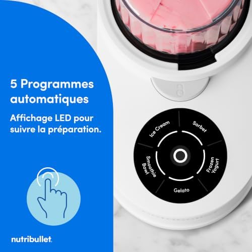 Chill – Machine à desserts glacés, gelato, sorbet, smoothie, yaourt glacé, crème glacée, 5 programmes automatiques, 3 récipients, couvercles, idéale pour les familles, blanche (NBD0503W)