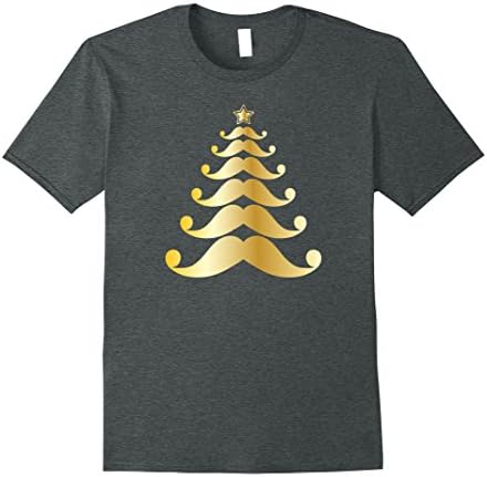 Mens Gentleman Mustache Christmas Tree Graphic Tee XL Dark Heather
