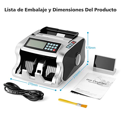 Contadora De Billetes Detector de Billetes Falsos, Contador de Dinero con pantalla LED Doble Display,1000 Billetes por Minuto Maquina para Contar Dinero Billetes Mexicanos