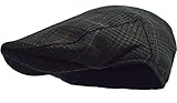 Men's Herringbone Wool Tweed Newsboy Ivy Cabbie Driving Hat (Dark Green)