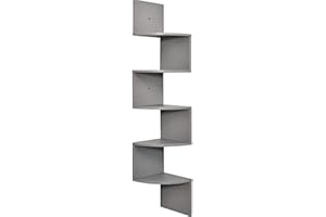 Greenco Corner Wall Shelf, 5 Tier Floating Shelves for Bedrooms and Living Rooms, Boys Room Decor, Teen Decor, Gray Finish