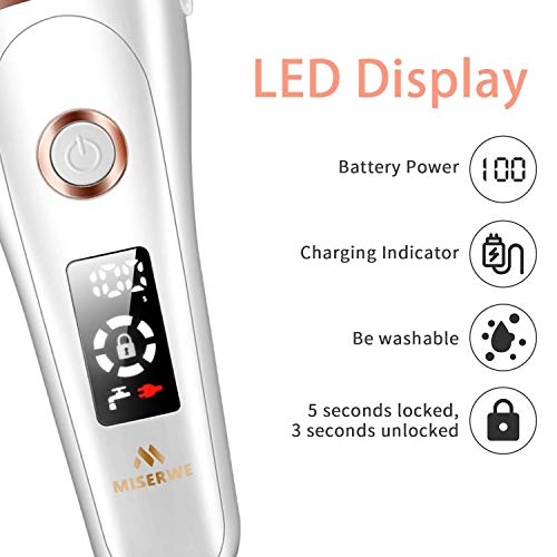 Miserwe Womens Electric Razor Painless Lady Shaver Wet & Dry Cordless Rechargeable Women's Hair Remover Body Hair Remover for Legs Bikini and Underarms with LED Display