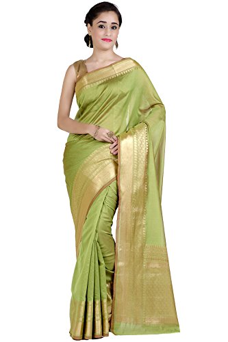 Chandrakala Women's Green Cotton Silk Banarasi Saree