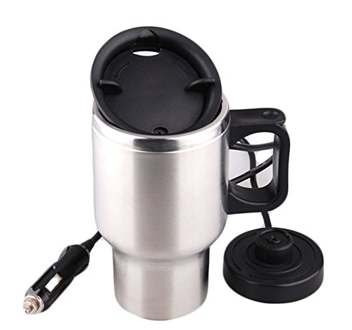 Click Here to See More Images Kangsur Car Electric Kettle Cup Water Heating Boiling Bottle Cigarette Lighter with Removable Power Base and Straw Hole 450ML,12V