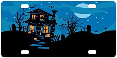 Happy Halloween Night Haunted House Bats Strong And Durable Aluminum Car Metal License Plate Frame for Women/Men Four Holes Tag 12" X 6"