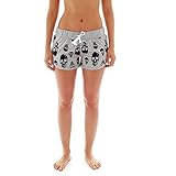 [A510-HGY/BLK-M] Coco-Limon Women French Terry Cloth Shorts, Skull Print, Elastic Waist