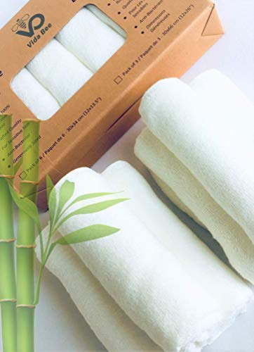 Vida Bee Antibacterial 100% Natural Bamboo | Softer Than Cotton Towels | Sensitive Skin, Babies | 60% Larger | White __ Serviettes Plus Douces que de Coton | Peaux Sensibles, Bébés | 60% Plus Grand | Blanc